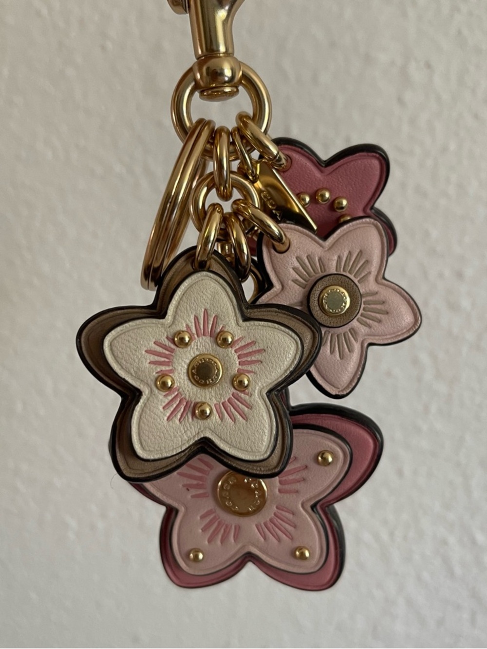 Coach Pink, Light Pink & White Floral Leather Keychain Charm FOB - Picture 5 of 7